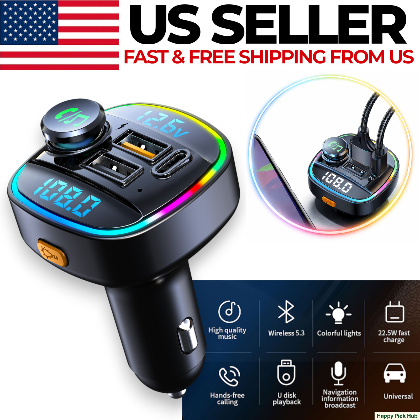 Bluetooth FM Transmitter Car Adapter Hands Free Radio USB Charger AUX Audio