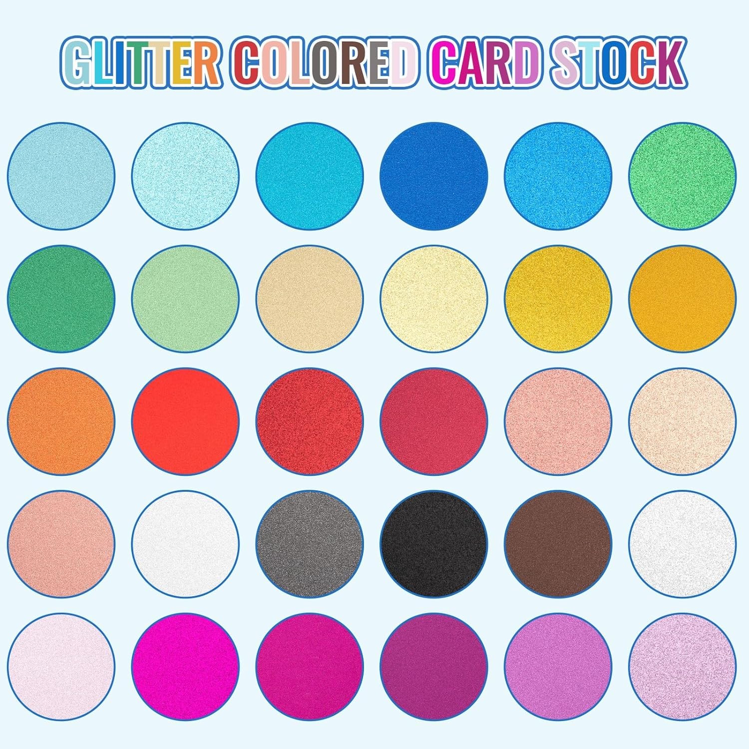 30 Pack Glitter Cardstock Paper Sheets, 30 Colors 6×8inch Shimmering Paper 250g