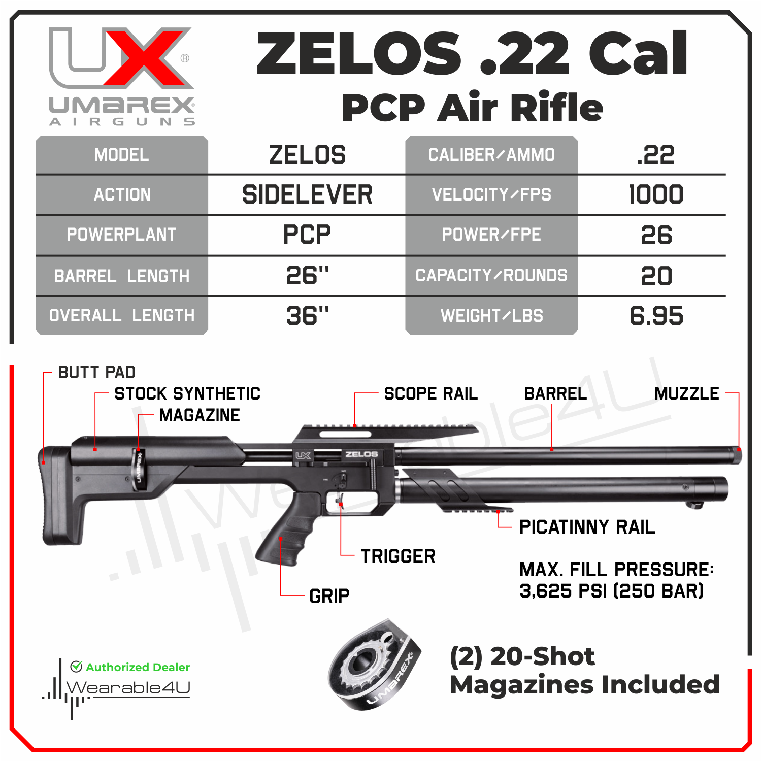 Umarex Zelos .22 Caliber PCP Side-Lever Precision Air Rifle 2251541