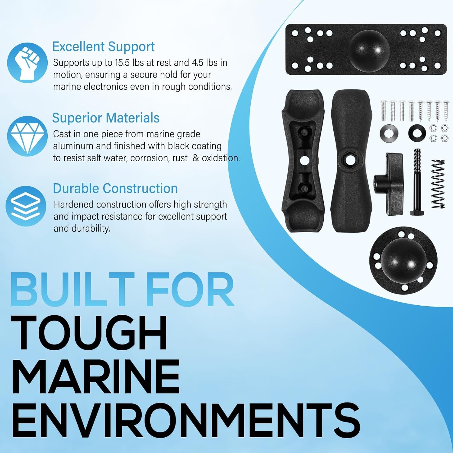 Aluminum Fish Finder Mount 1.5"Ball Medium Arm 360° Rotation for Garmin Lowrance