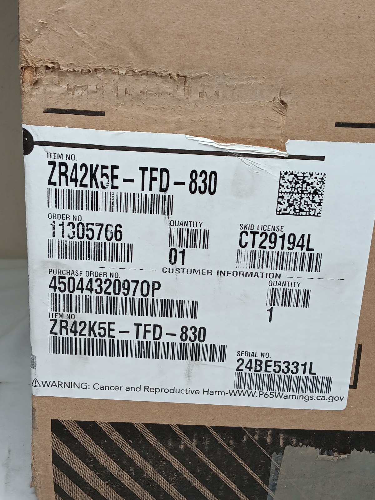 Copeland Scroll Model: ZR42K5E-TFD-830 Compressor