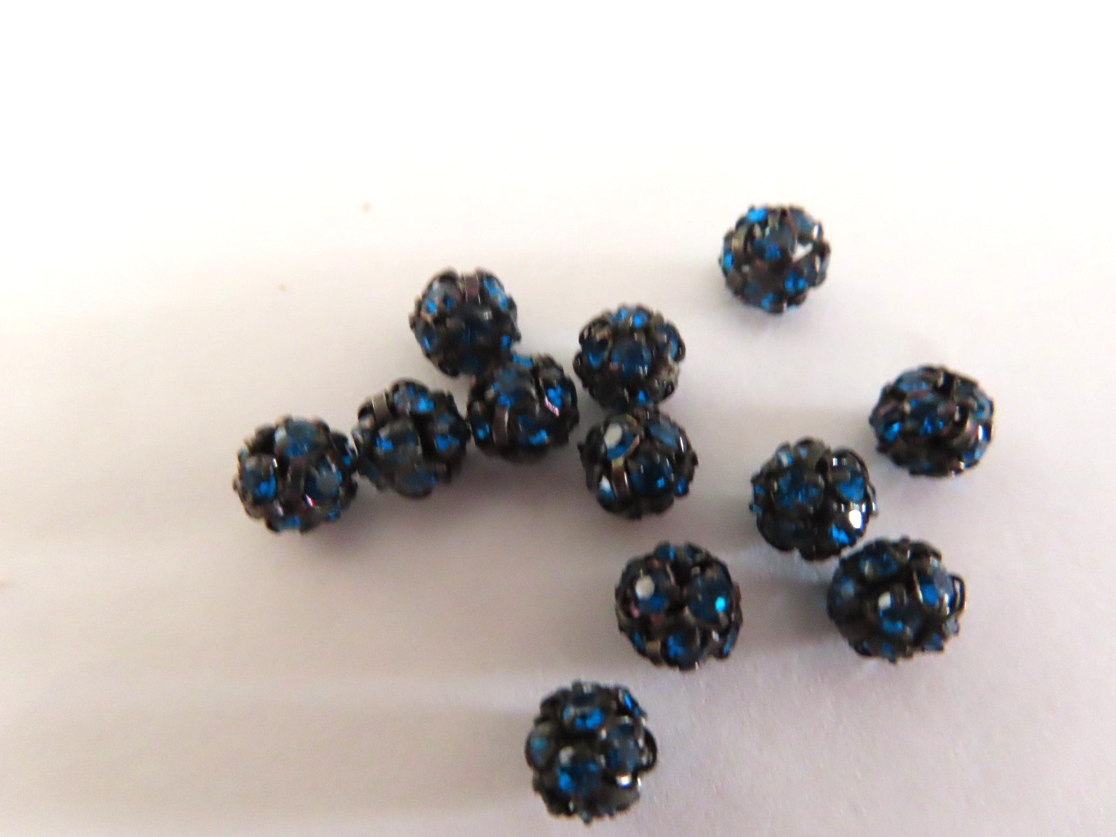 12 Czech. Rhinestone Beadballs  6mm Capri Blue/Black Matt.