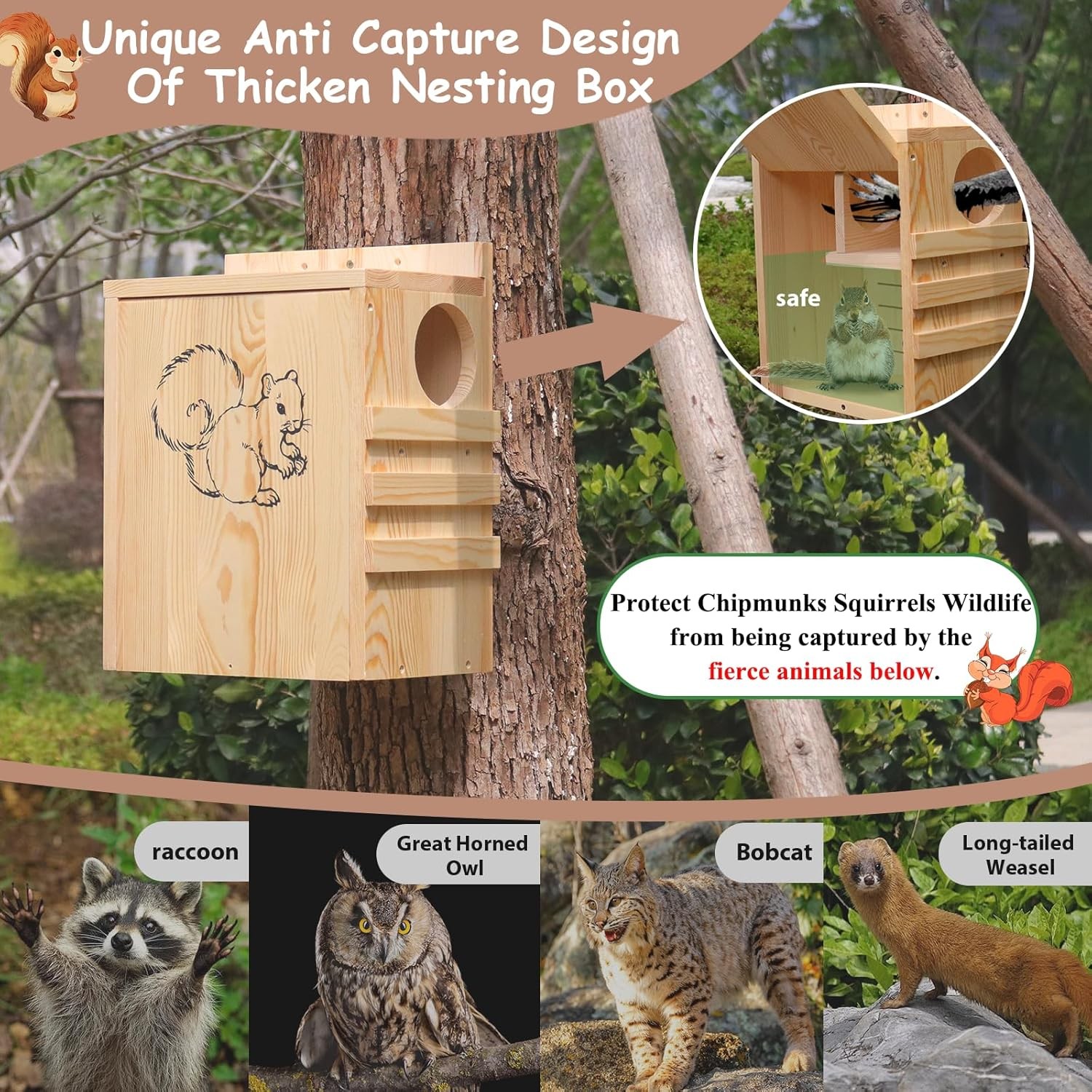 Squirrel House for Outside - Large Wood House, wooden