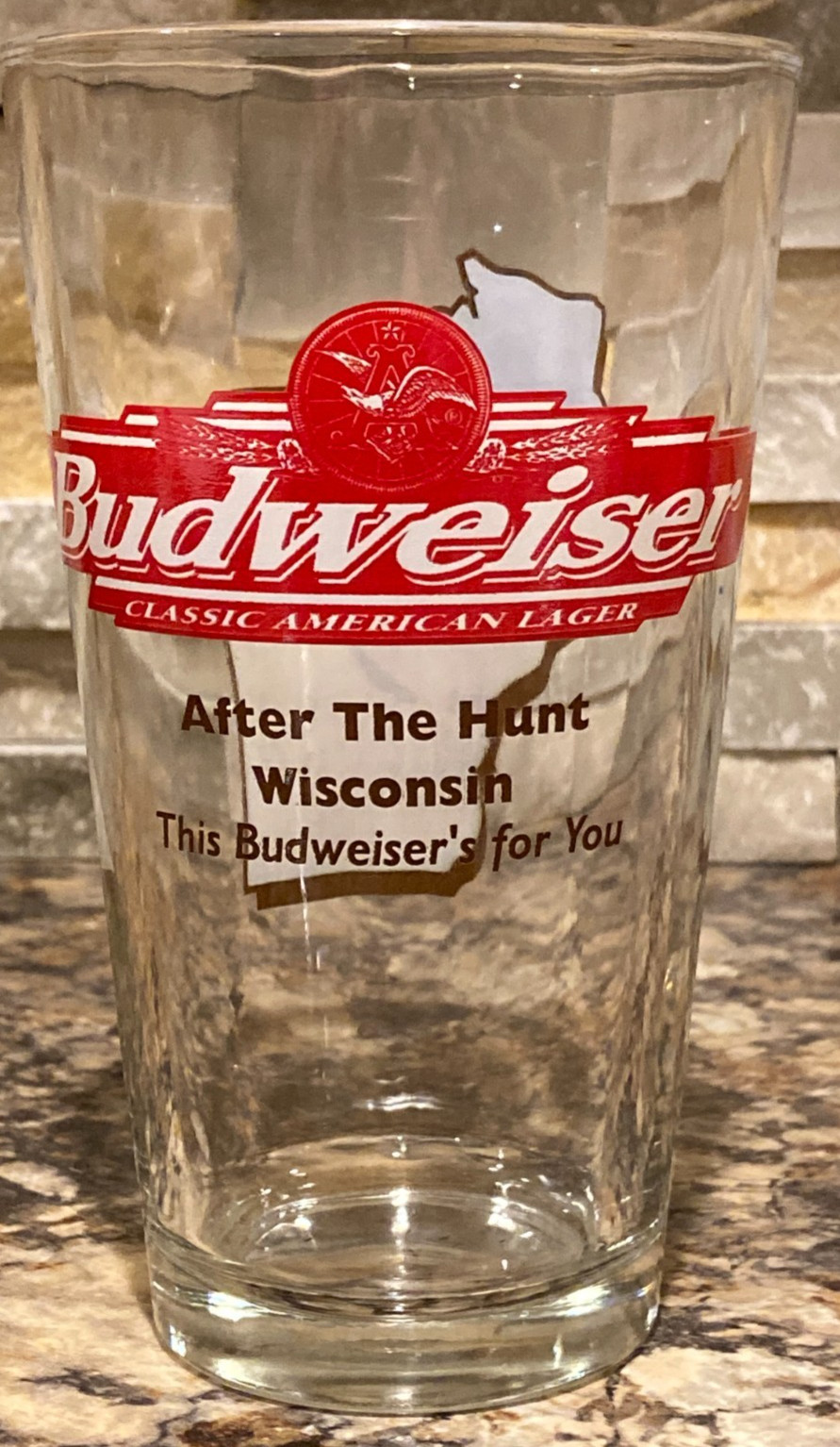 Budweiser Beer Pint Glass "After the Hunt Wisconsin" ~ Whitetail Deer / Buck