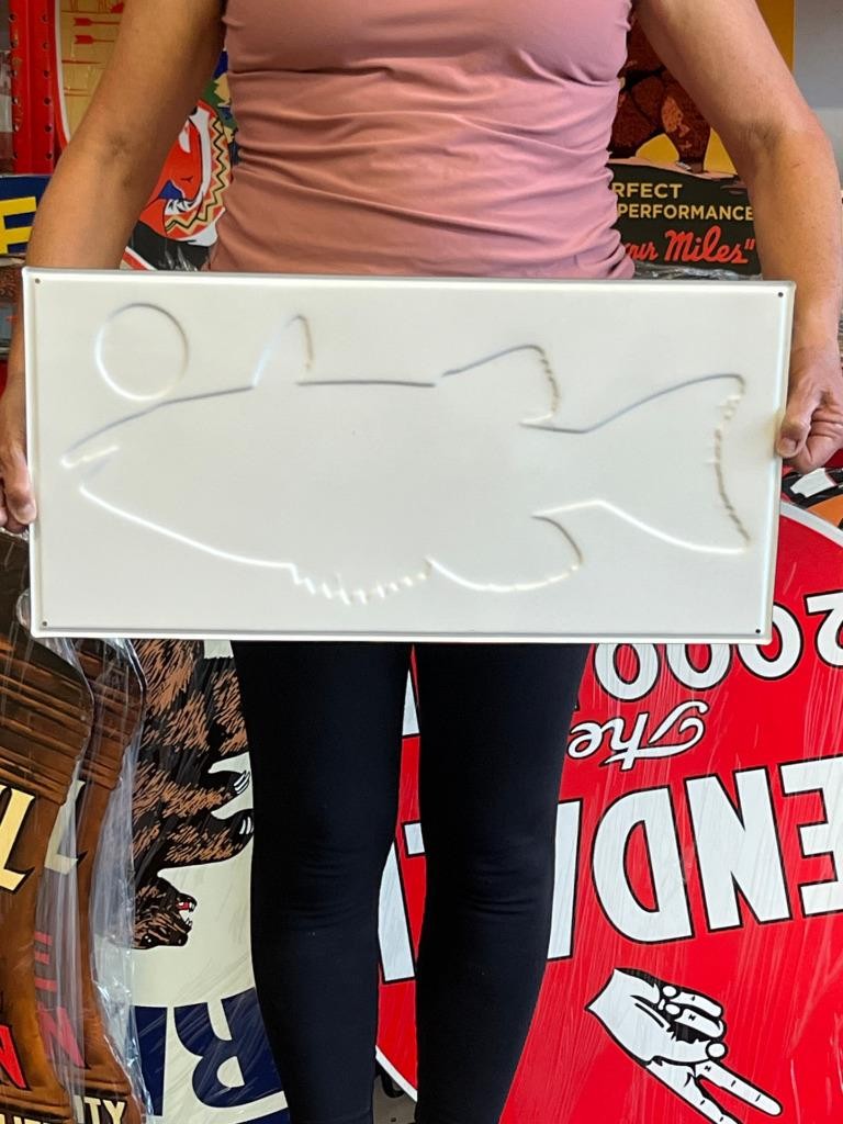 Vintage Anitque Old Style Metal Sign Good Fishing 24x12 Made in USA