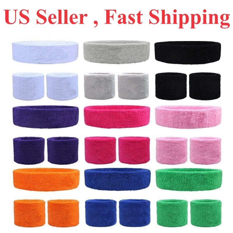 SWEATBAND SETS Wristbands headband Work Out Tennis Wrist Badminton Fitness Bands