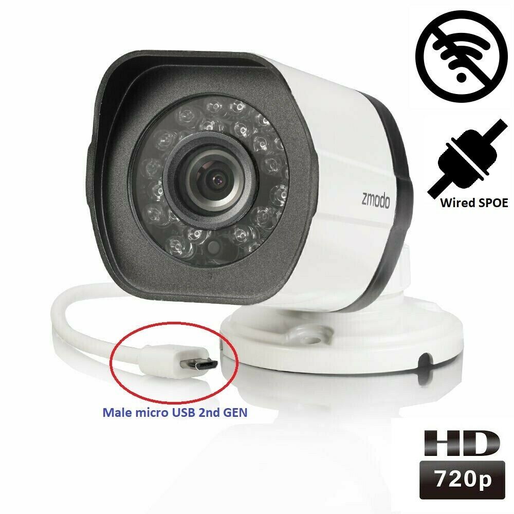 Zmodo 720p sPoE Hd Outdoor Wired Camera ZP-IBH15-S Male MicroUSB 2nd Gen