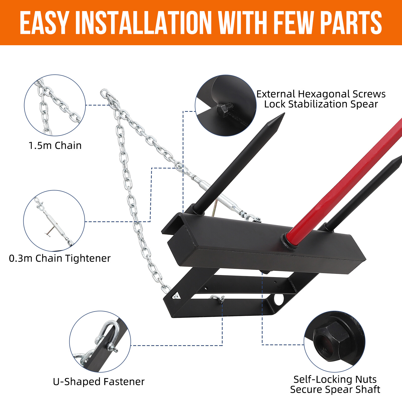 49" Hay Spear Bale Spear Skid Steer Loader Tractor Bucket Attachment Quick Attac