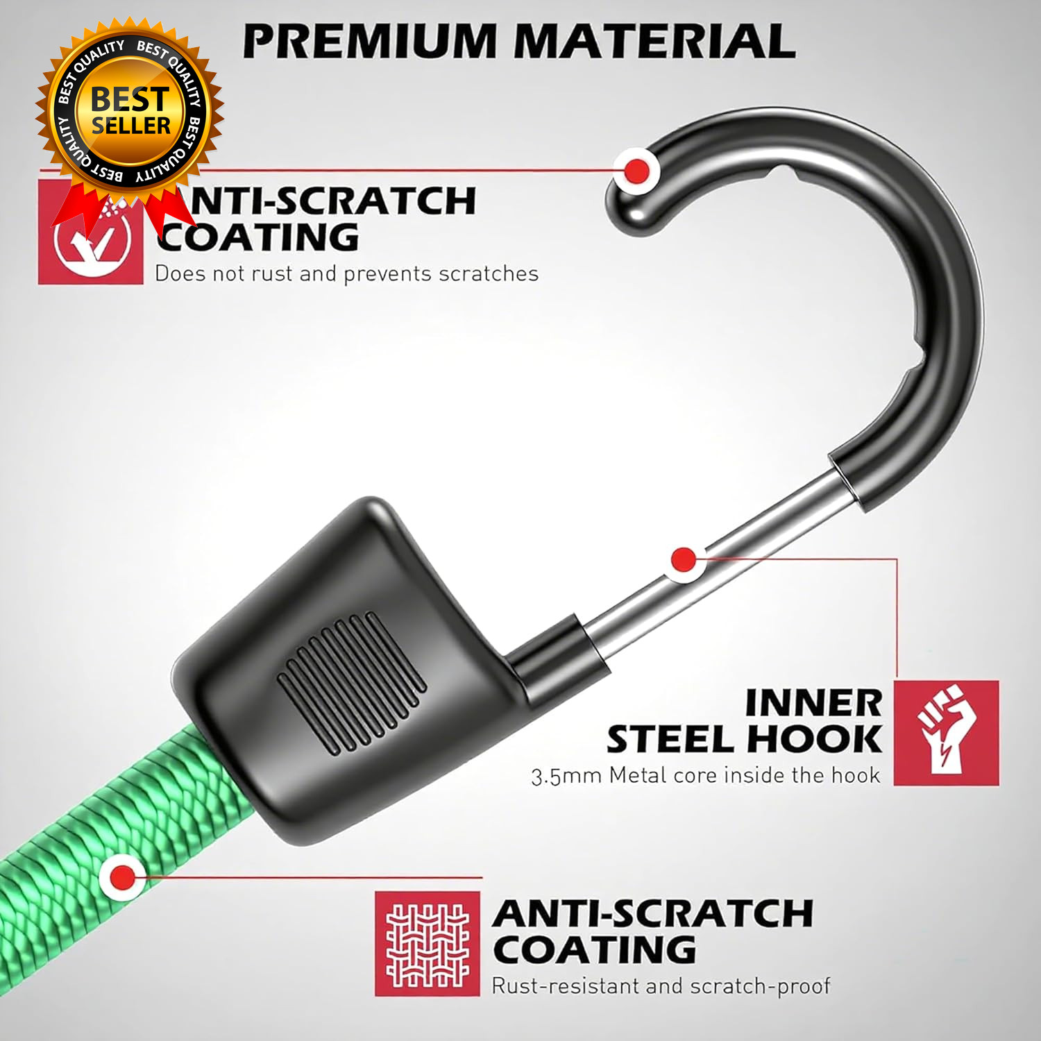 60-Piece Bungee Cords Assorted Sizes 10" 18" 24" 32" 40" Bungee Cords with Hooks