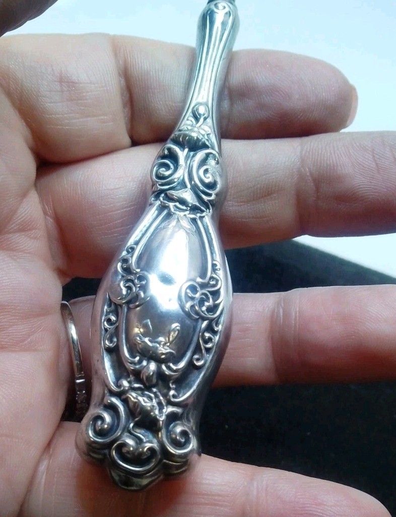 Antique Sterling Silver 7" Button Hook/Lace Puller Floral Design Art Nouveau
