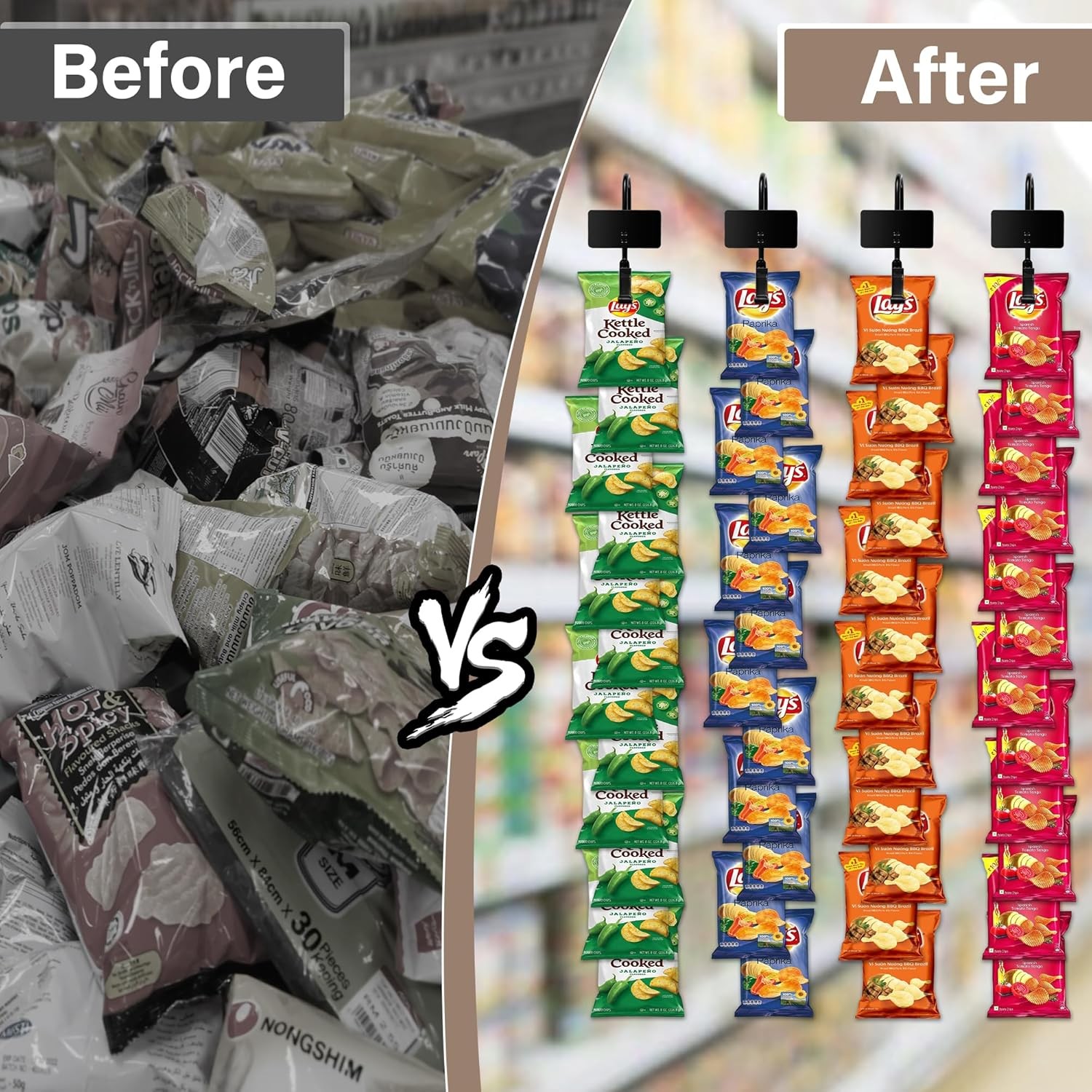 Hanging Merchandise Strips With Hooks Chip Display Rack Stands Potato Bag Holder