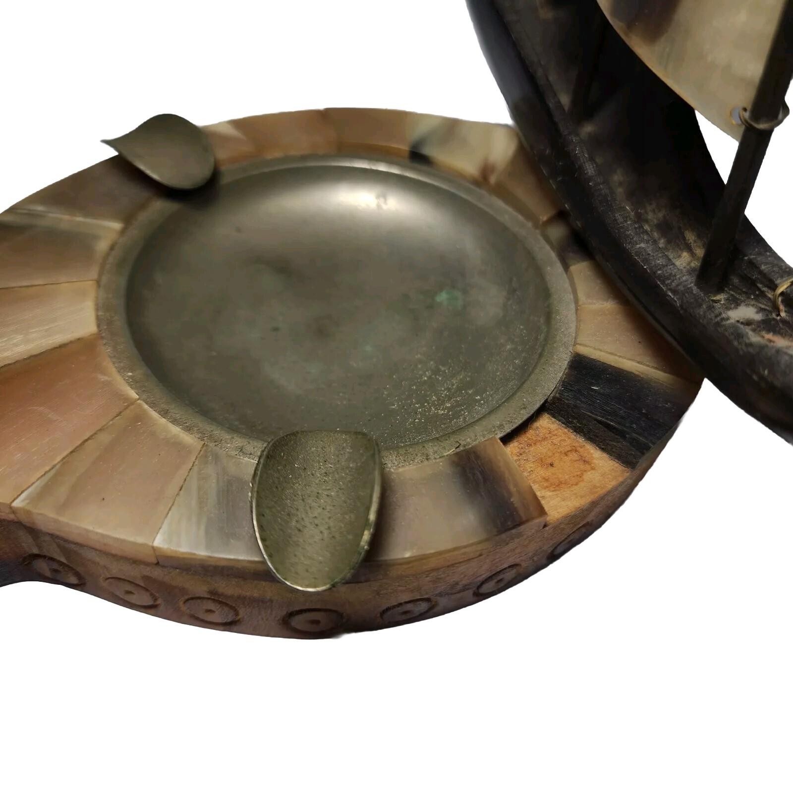 Vtg Carved Horn Sailing Clipper Ship Ashtray Nautical Pirate Scooner Boat Rare