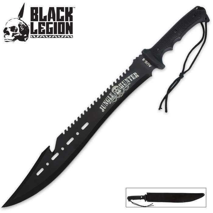 Black Legion Jungle Hunter Machete with Nylon Sheath & Lanyard Cord - 25" Length