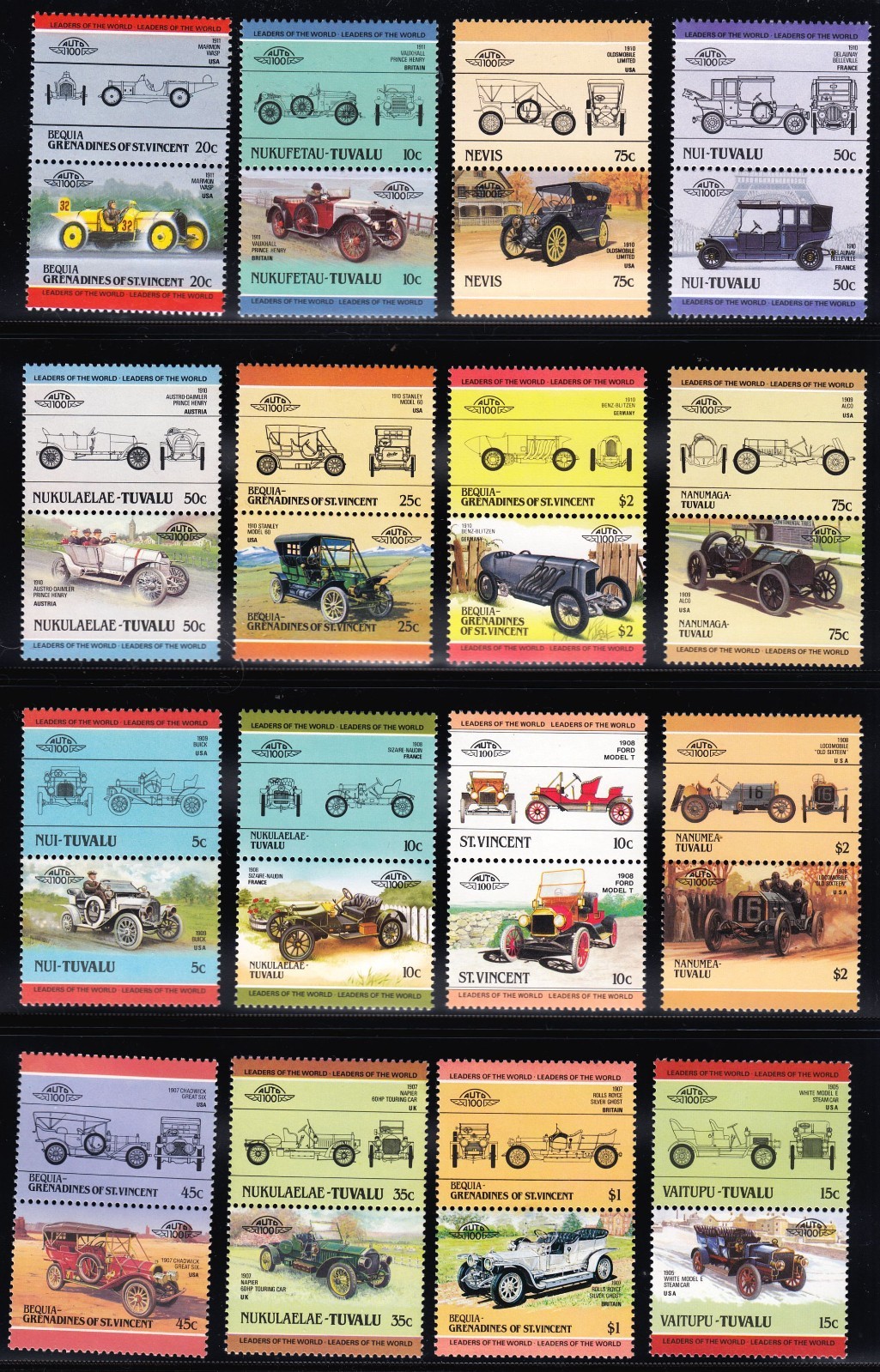 500 DIFFERENT CARS Auto 100 Leaders of the World MNH Mint Car Stamp Collection