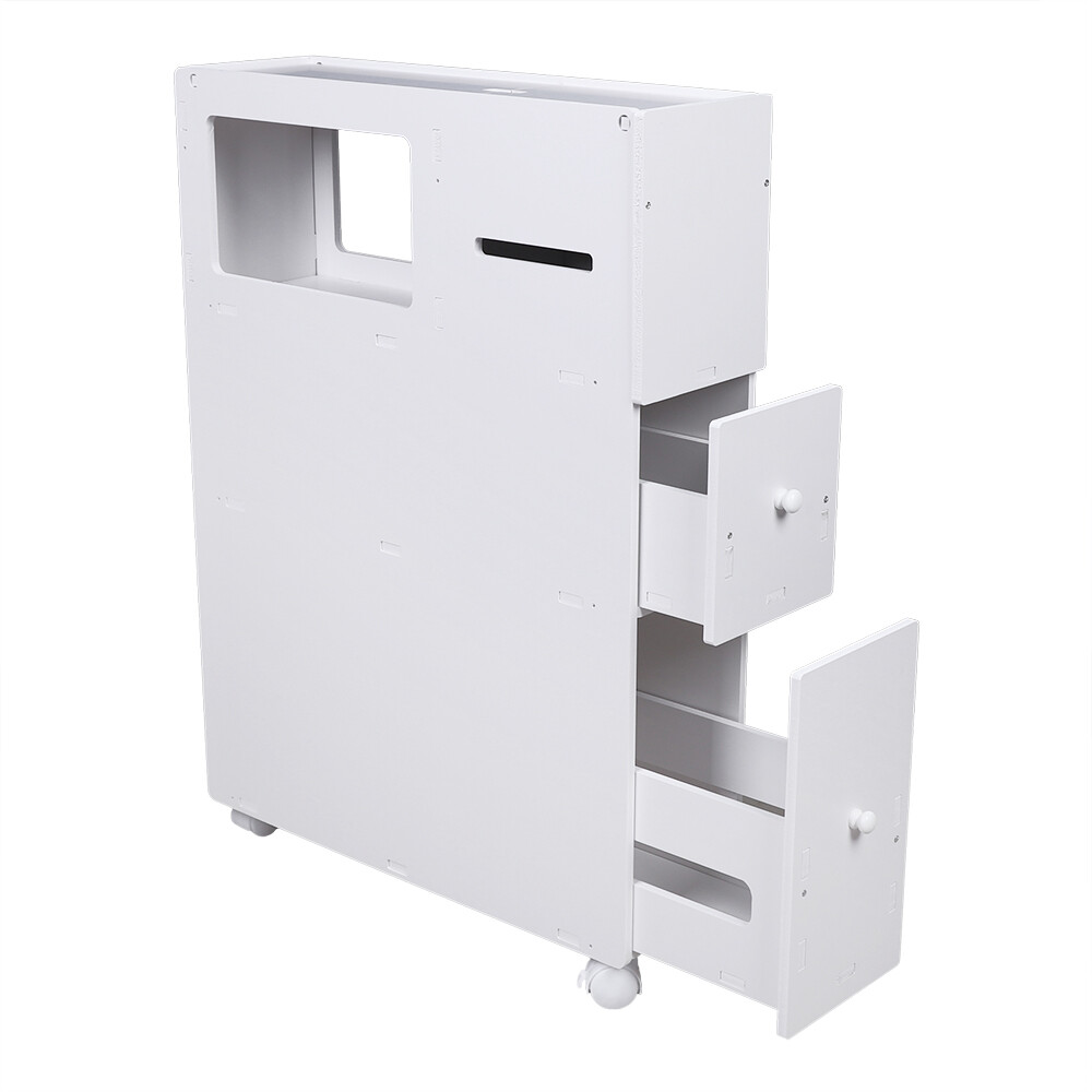 Slim Bathroom Storage Cabinet Floor Standing Toilet White Narrow Cupboard Shelf