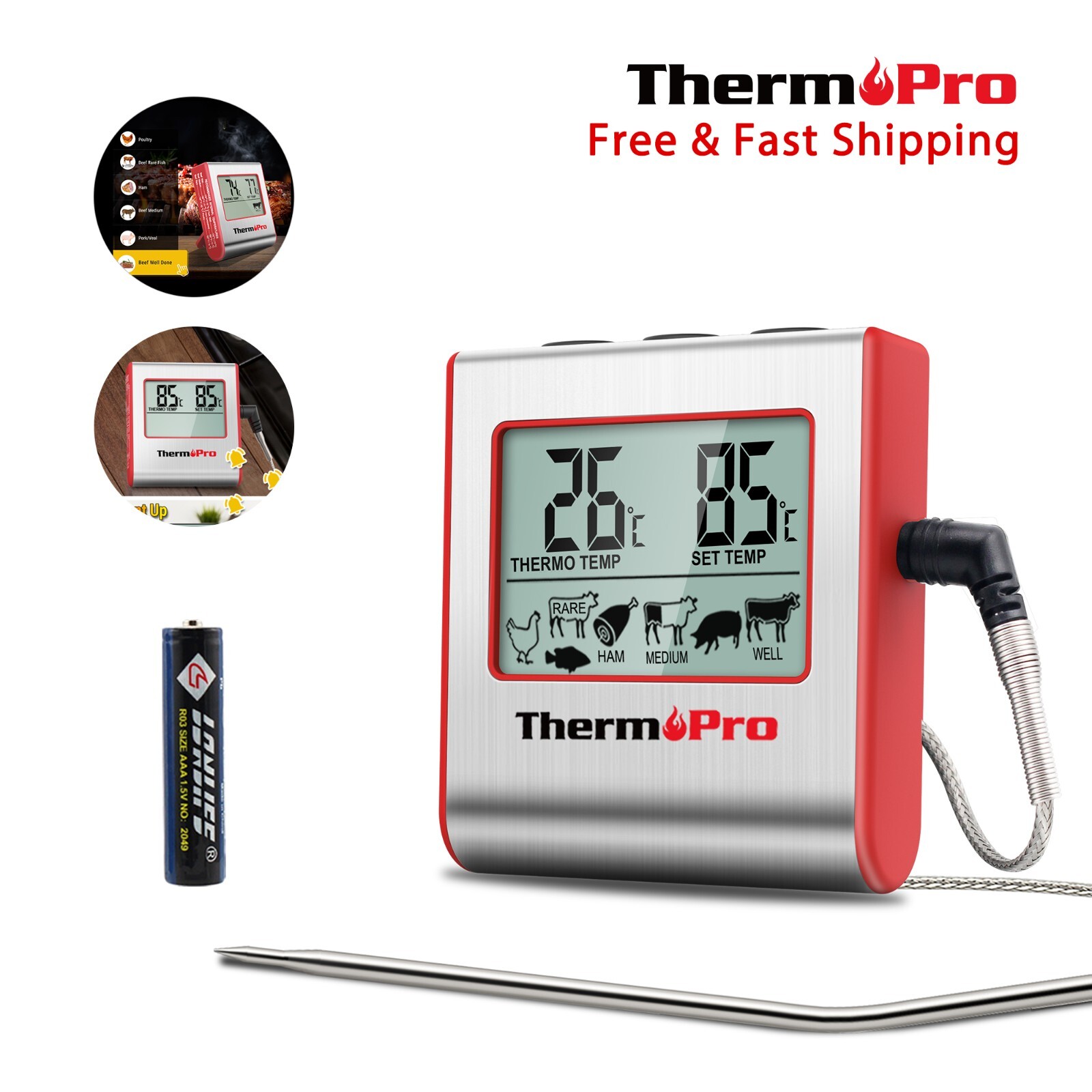 ThermoPro Meat Thermometer Digital Food Cooking Smoker Oven Grill Thermometer