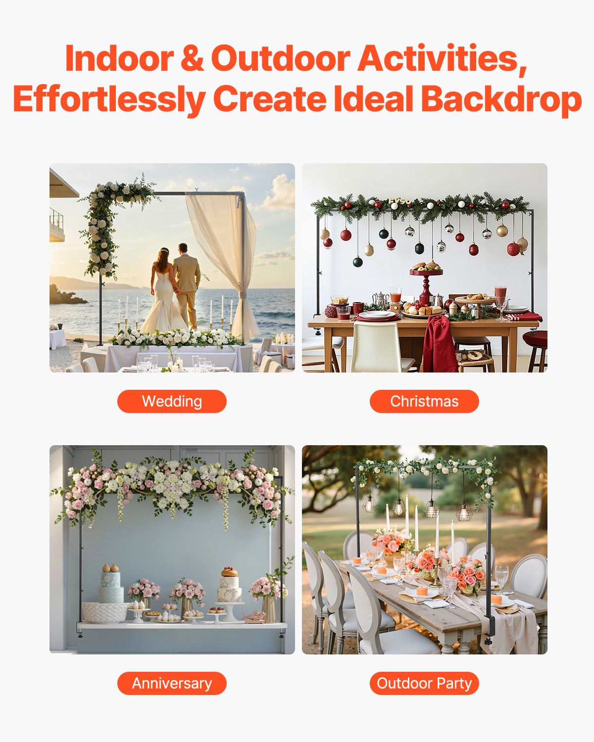 VEVOR Over The Table Rod Stand Metal Arch Frame 28"-98" Length Adjustable Clamp