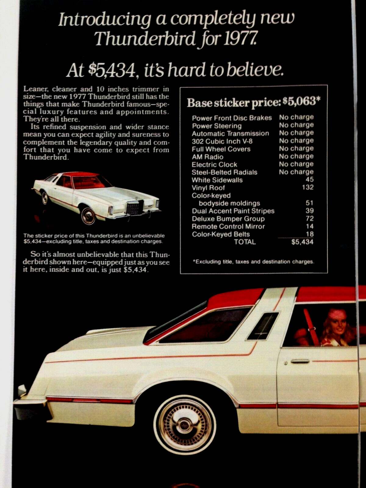 1977 Ford Thunderbird Two Page Print Ad Completely New
