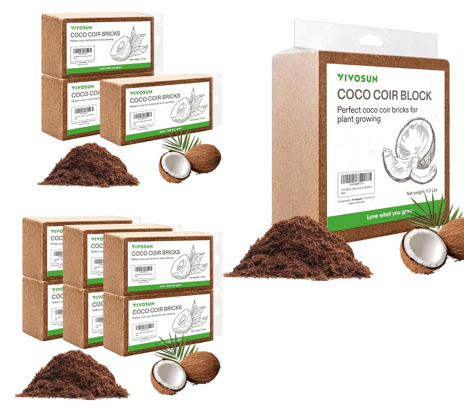 VIVOSUN Coco Coir Brick,100% Natural Organic Compressed Coconut Coir PH Balance