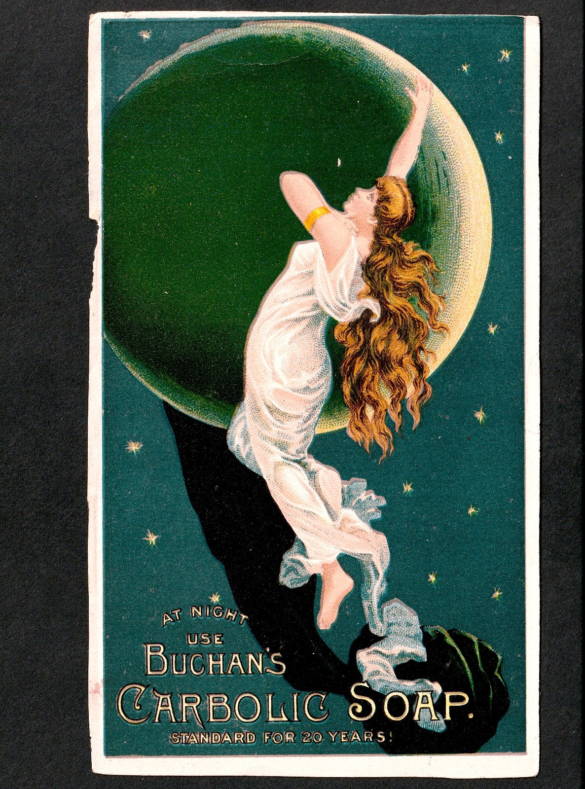 At Night Use Buchans Carbolic Soap Moon Goddes Nymph Victorian Advertising j.US