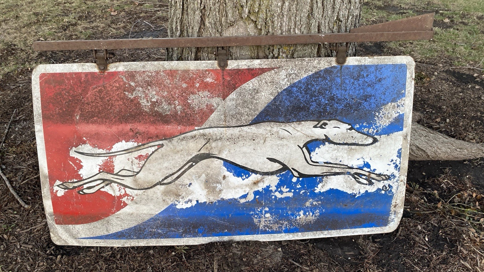 Vintage Greyhound Bus Station Metal Sign Old Gas Oil Automotive 48” X 24”