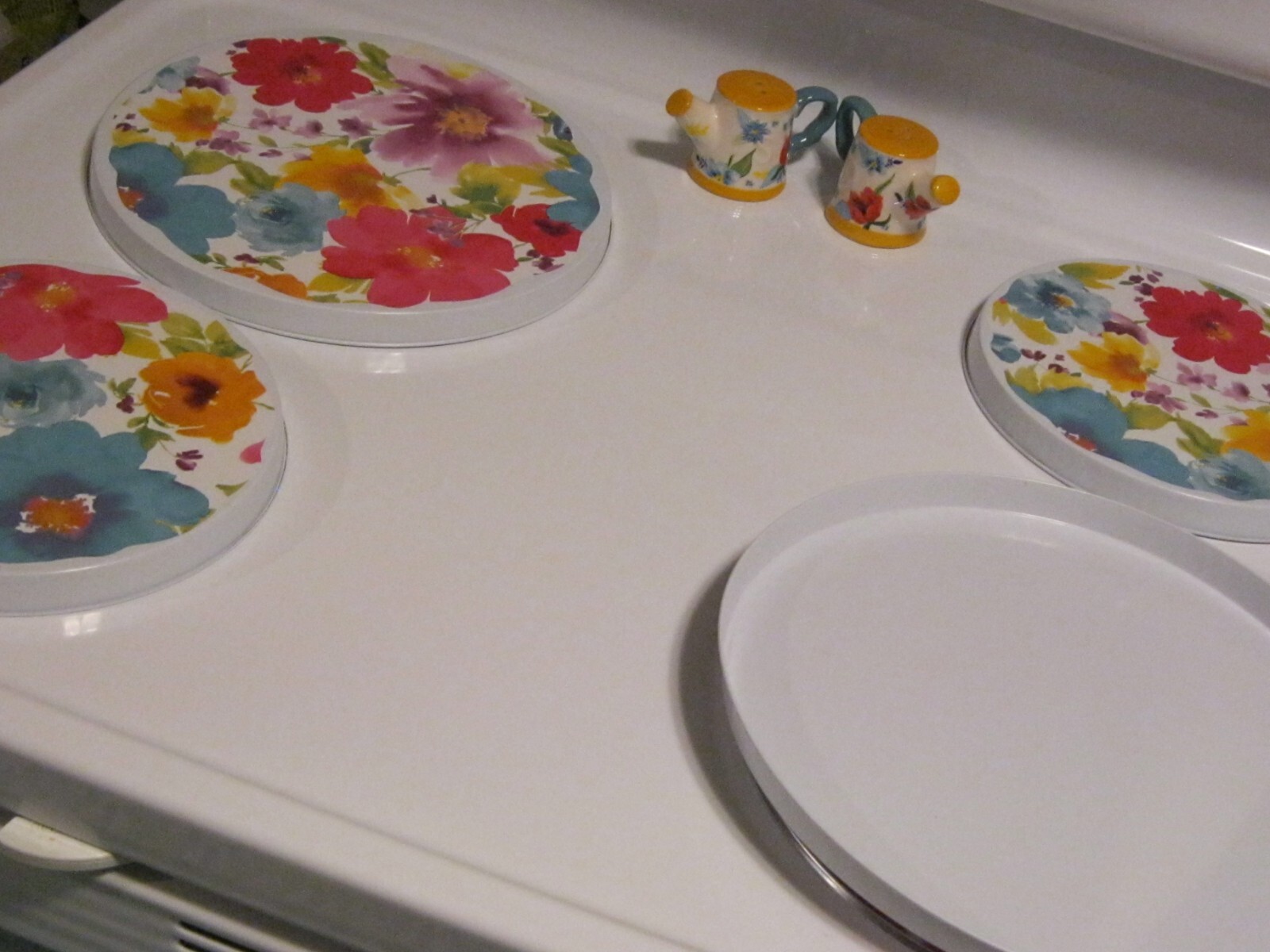 NEW HANDCRAFTED PIONEER WOMAN BREEZY BLOSSOM LAMINATE STOVE BURNER COVERS