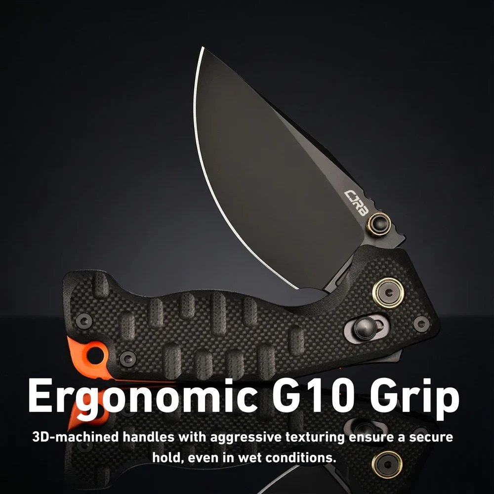 CJRB Doubletap Folding Knife 3⅞" D2 Tool Steel Drop Point Blade Black G10 Handle