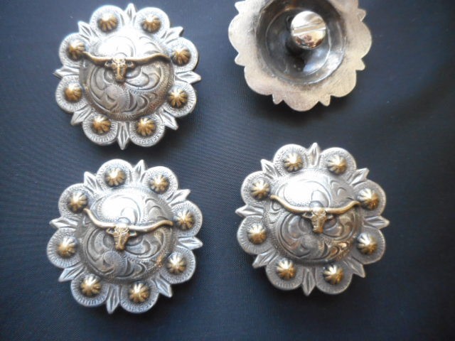 Lot of four 2 inch longhorn conchos berry borders