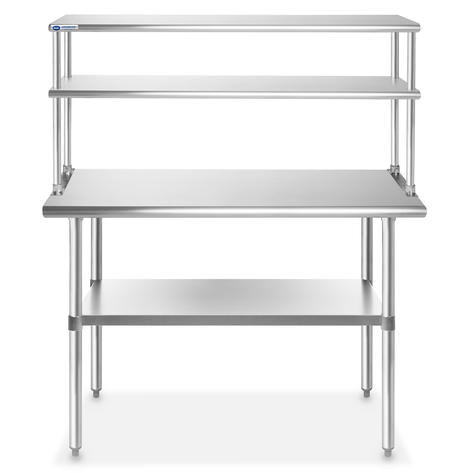 Stainless Steel Commercial Kitchen Prep Table with Double Overshelf- 30" x 48"