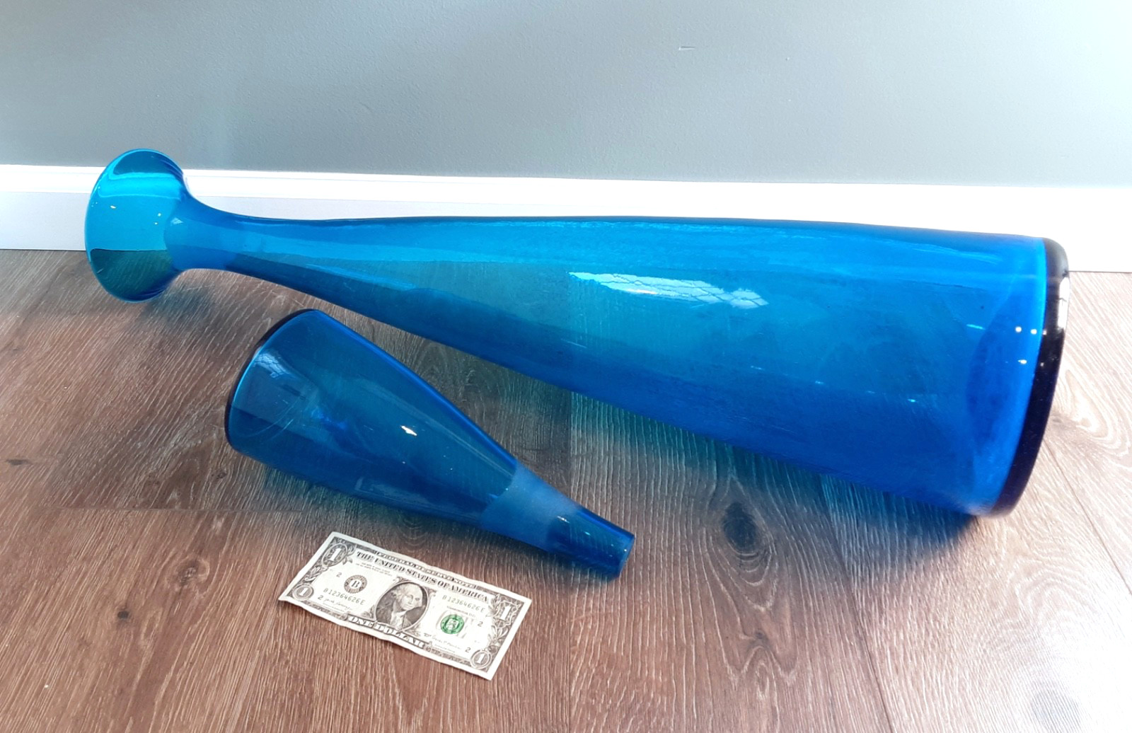 BLENKO HUGE 35.5" Art Glass Turquoise # 6138 Architectural Floor Decanter HUSTED