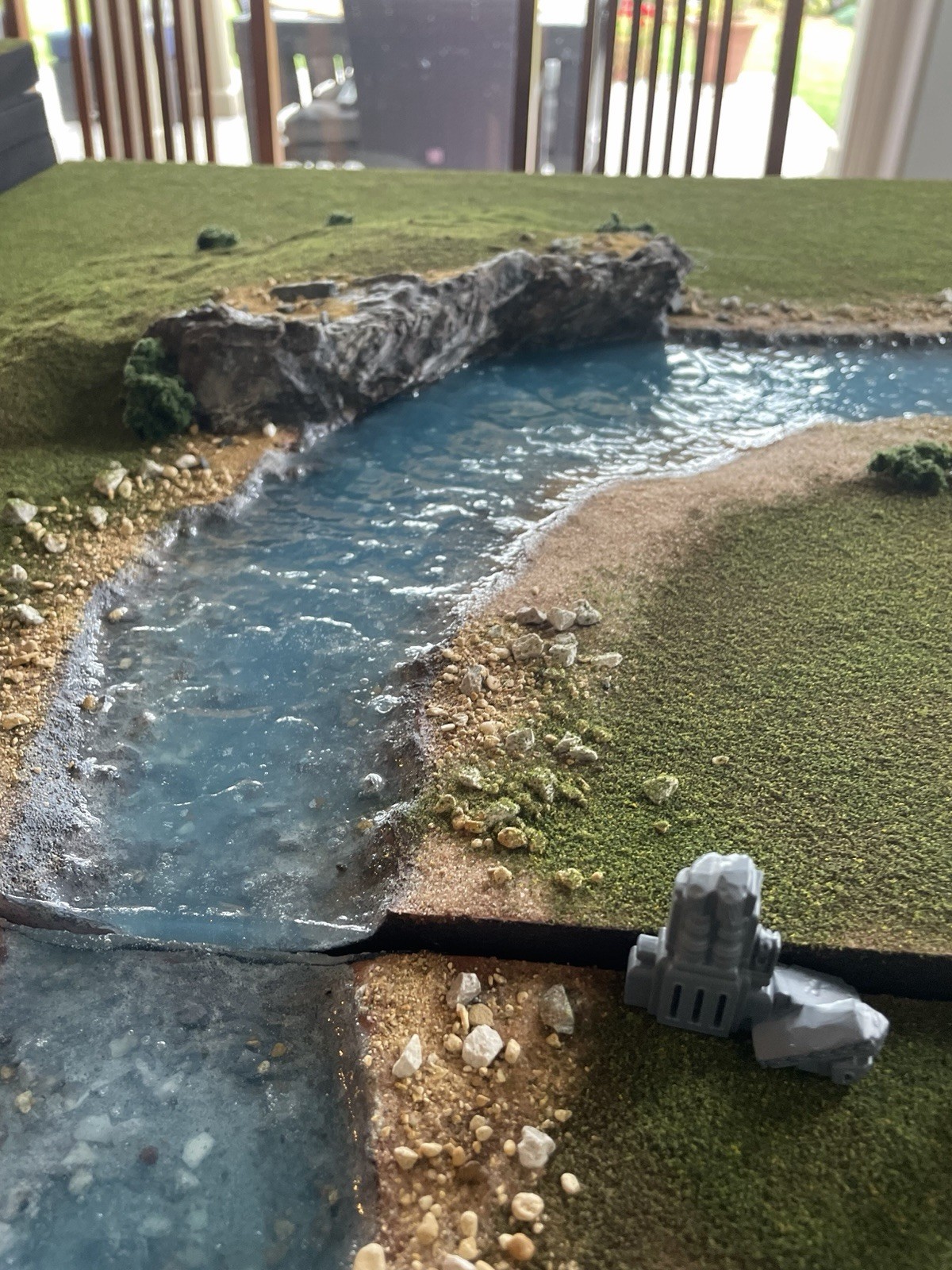 Painted Scenic Terrain Board with River and Hills for Miniature & War Games