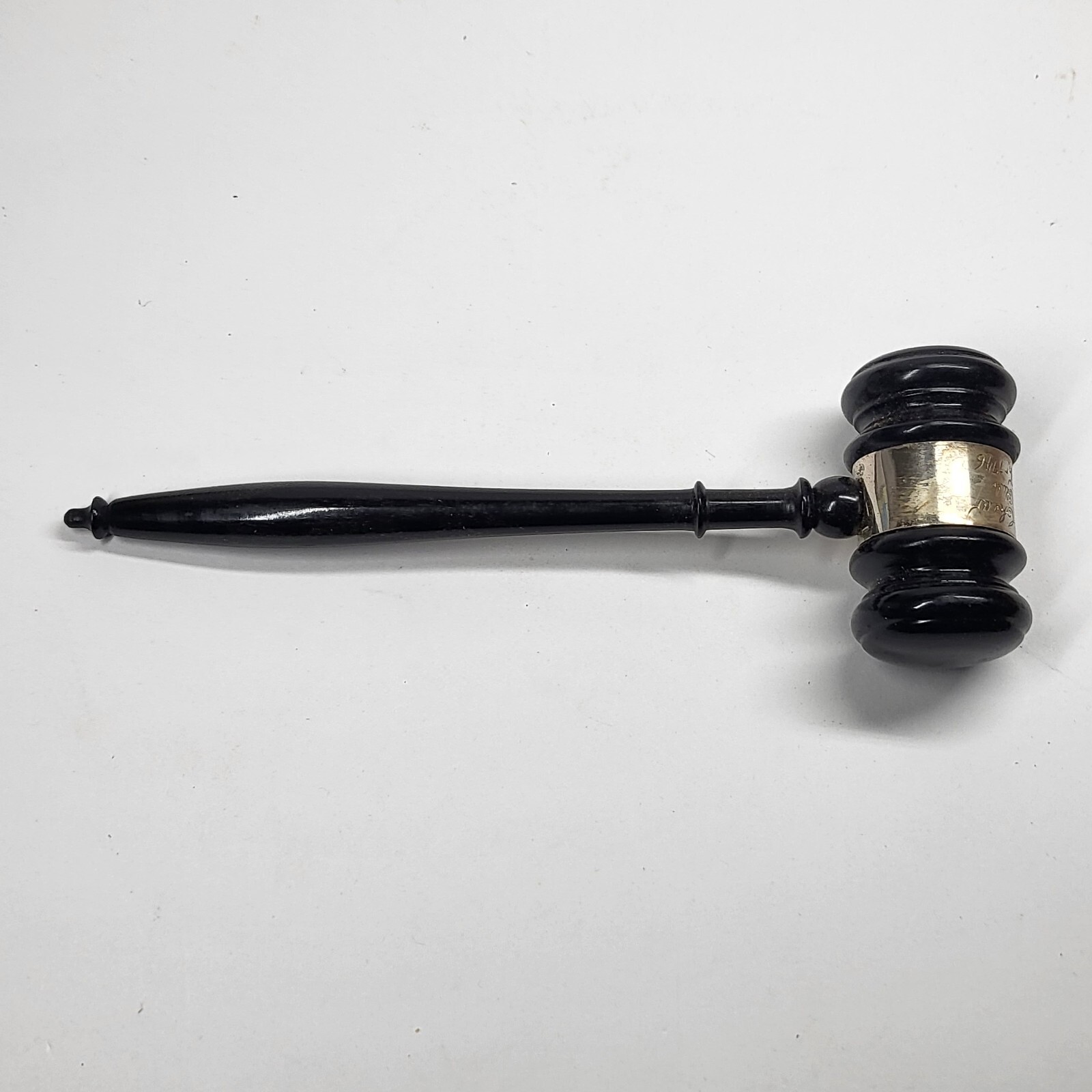 Ebony Wood Gavel w/Sterling Silver Band 10” Vintage 1946 Engraved Onized Club