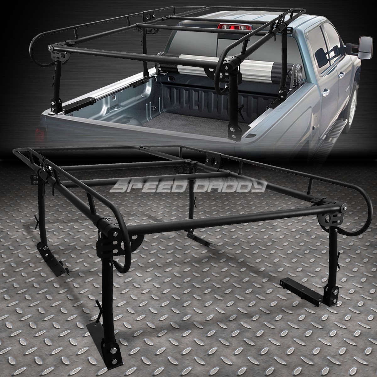 Adjustable Steel Full Size Trunk Bed Pickup Truck Ladder Rack 1000lbs Black