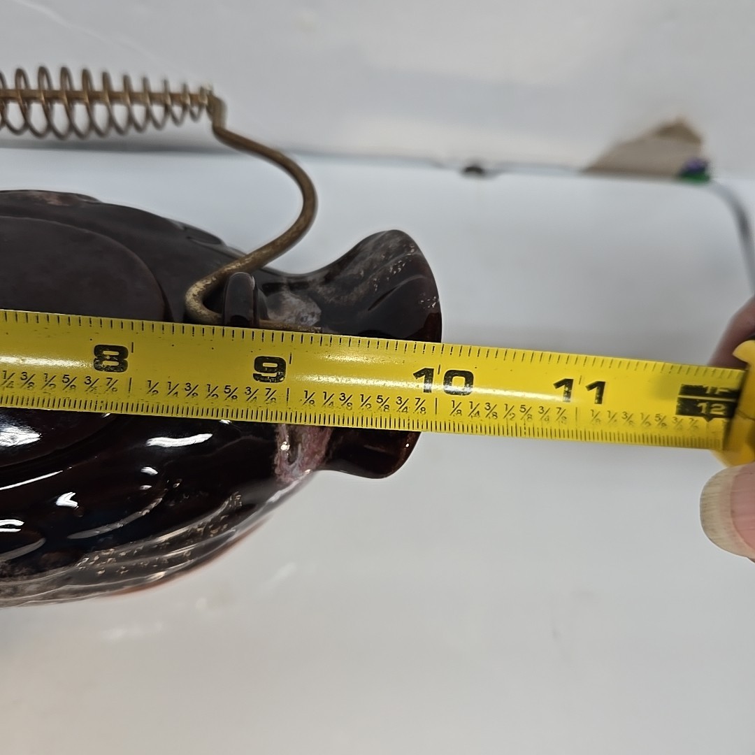 Vintage 1950's Redware Bird Shaped Teapot with Metal Spirl Handle 10in Long