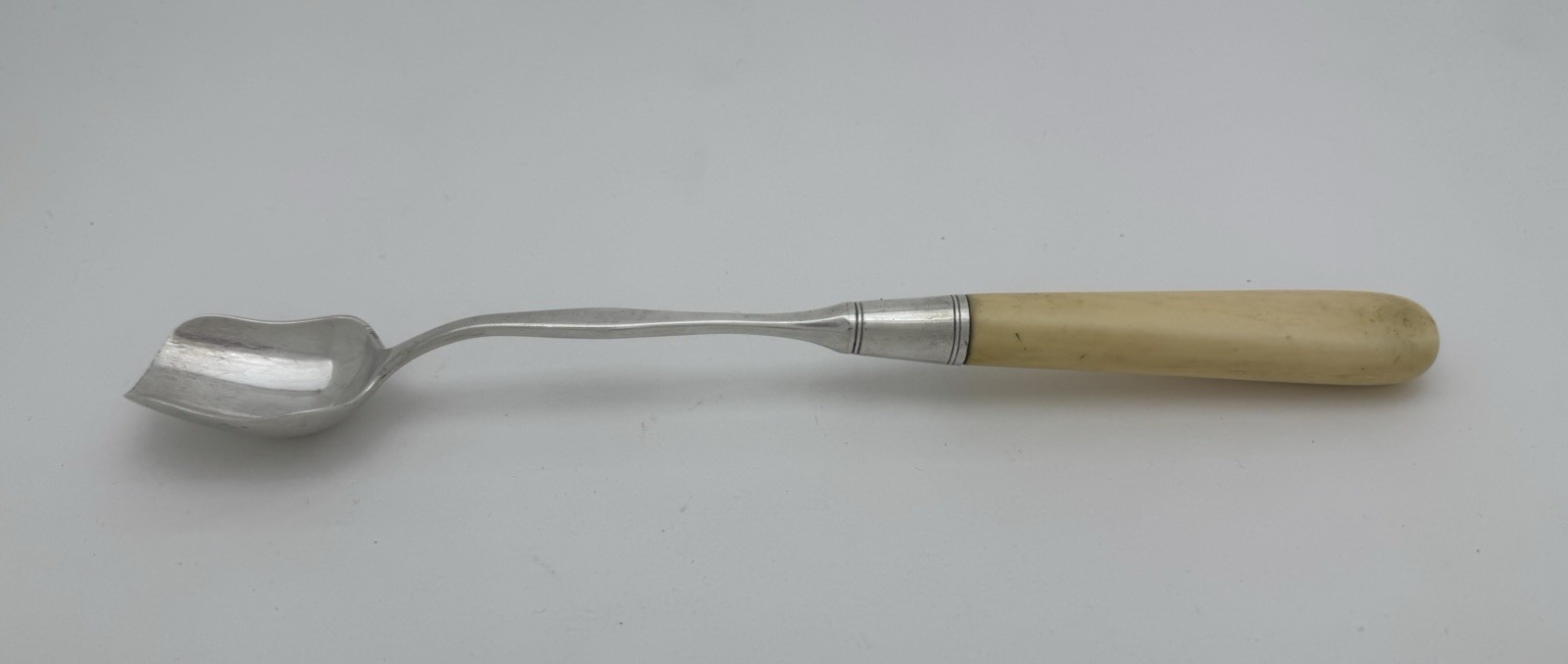 LINCOLN & FOSS Boston MA Fine & Rare Coin Silver Bovine Bone Cheese Scoop c.1850