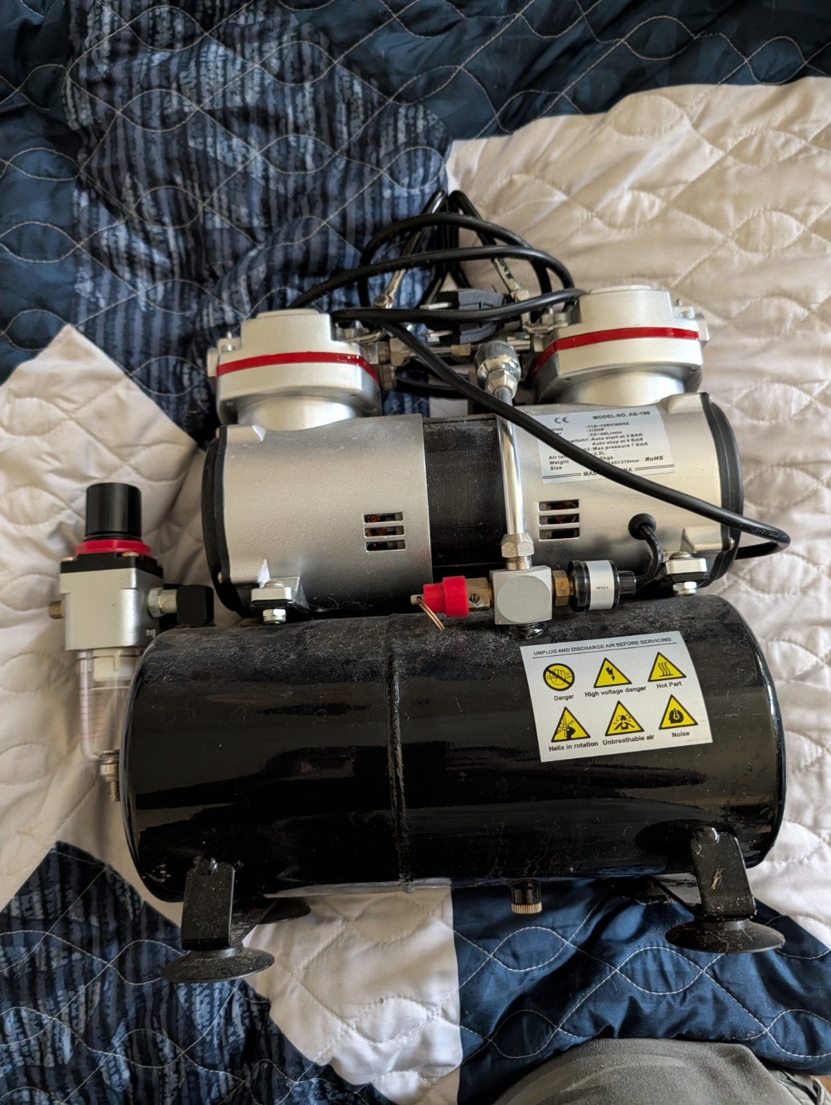 PointZero 1/3 HP Airbrush Compressor with Air Pump Tank Regulator and Water Trap
