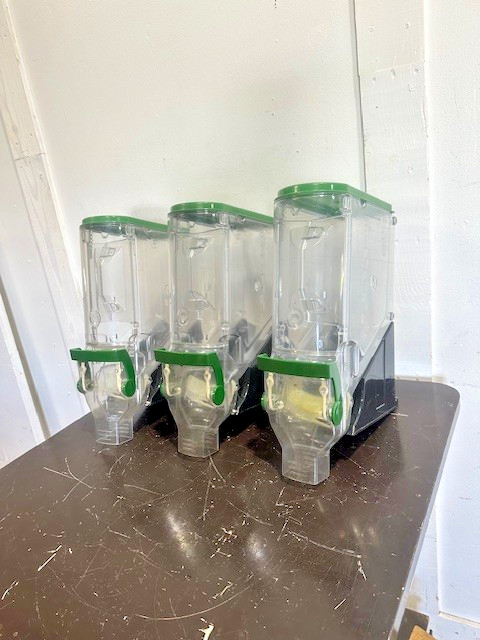 LOT OF 3 TRADE FIXTURES 618/624 COMMERCIAL BULK FOOD GRAVITY BIN DISPENSERS