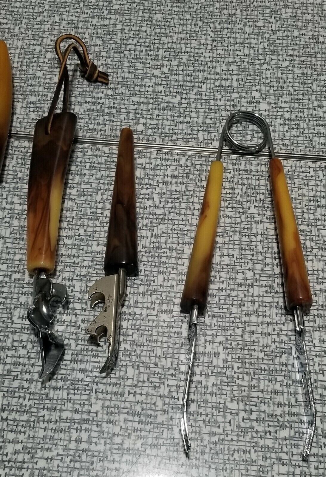 Vintage SET of 6 Barware UTENSILS Bar Tools Marbled BAKELITE HANDLES Sheffield