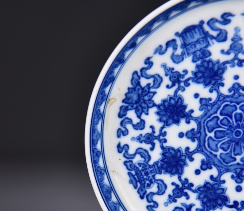 6.3''YongZheng Marked Blue white Porcelain 8 Auspicious Symbol Tray Dish Plate