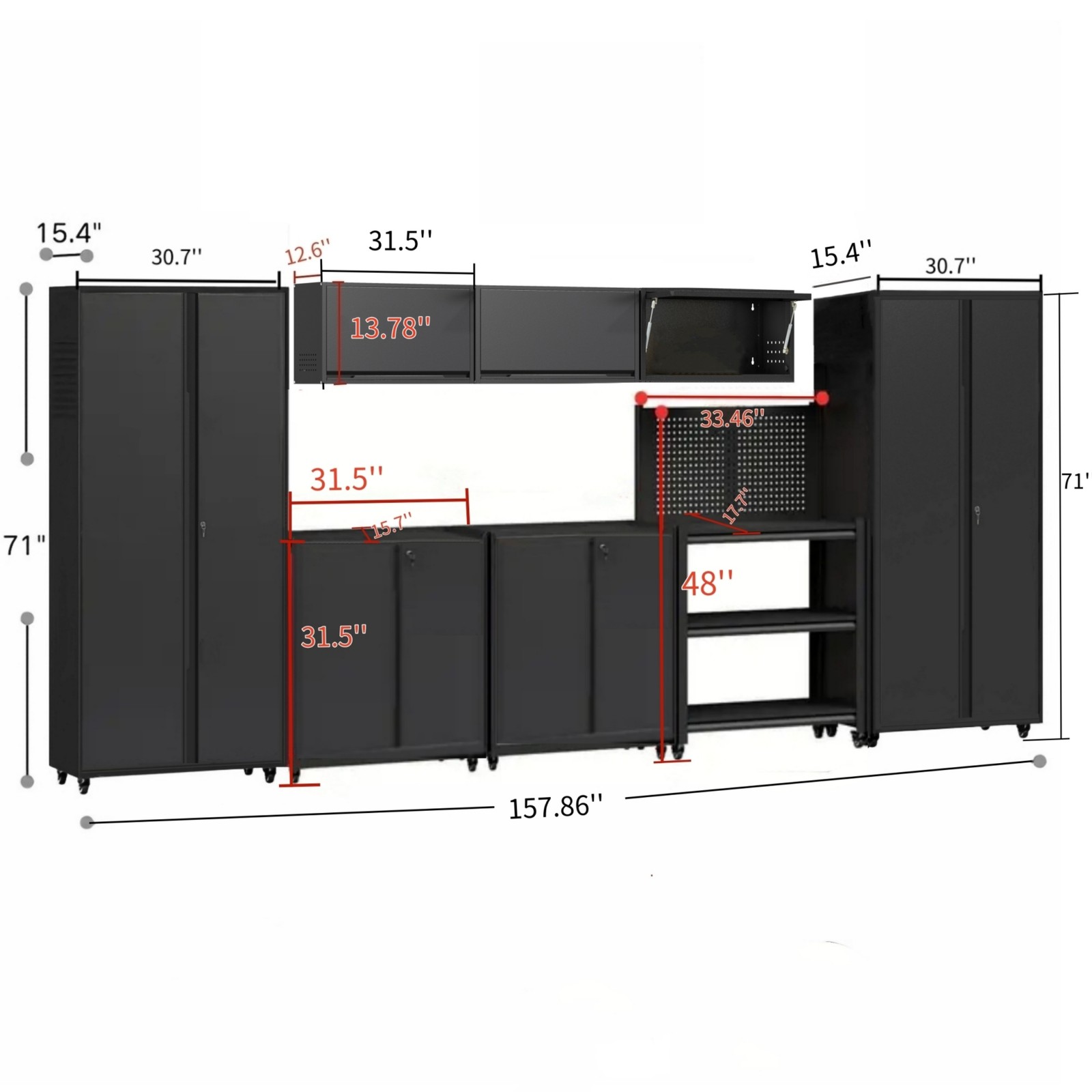 Garage Storage Cabinet System 8 Pc Workshop Set Mobile Workbench w/Tool Pegboard