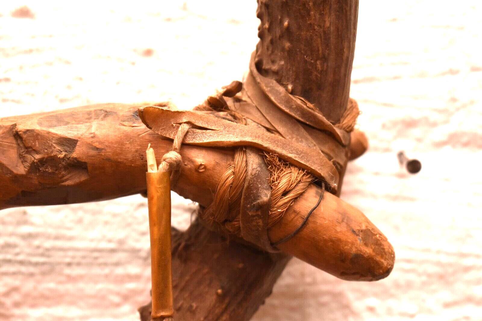 Antique Native American Indian Plains carved Wood W ANTLER war club Axe Tomahaw