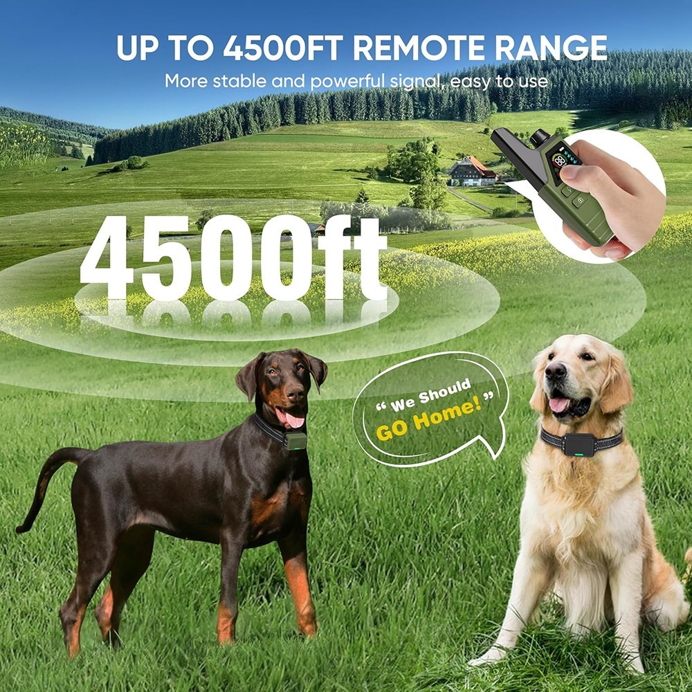 Dog Training Collar 4500FT Remote Rechargeable Waterproof Shock E-Collar PET