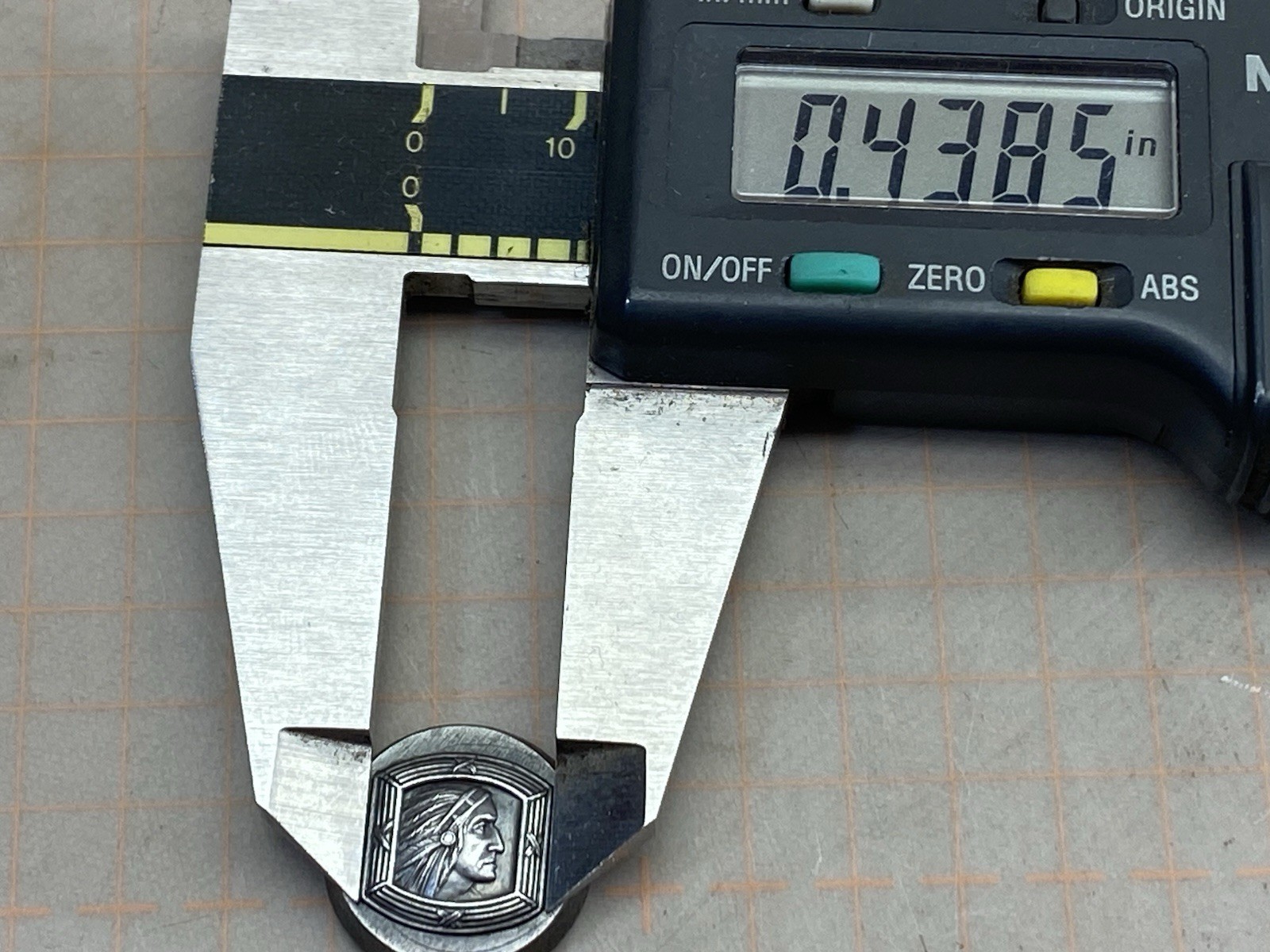 Vintage Hub Stamp Native American Indian Chief Head Tiny 7/16" Pin Ring Badge