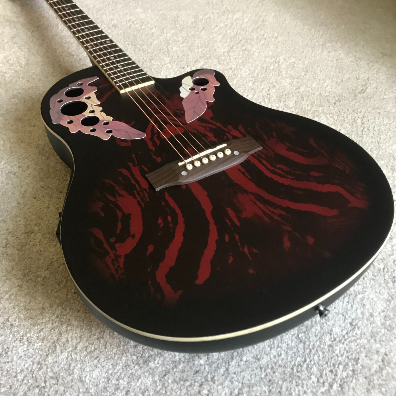 Red Acoustic Electric Guitar, Full Size with Cutaway, Round ABS Back, Gig Bag