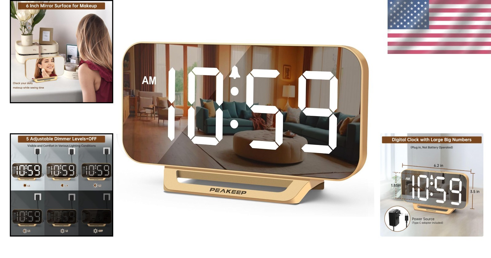 Minimalist Digital Alarm Clock - Stylish Mirror Design with 6 Brightness Levels