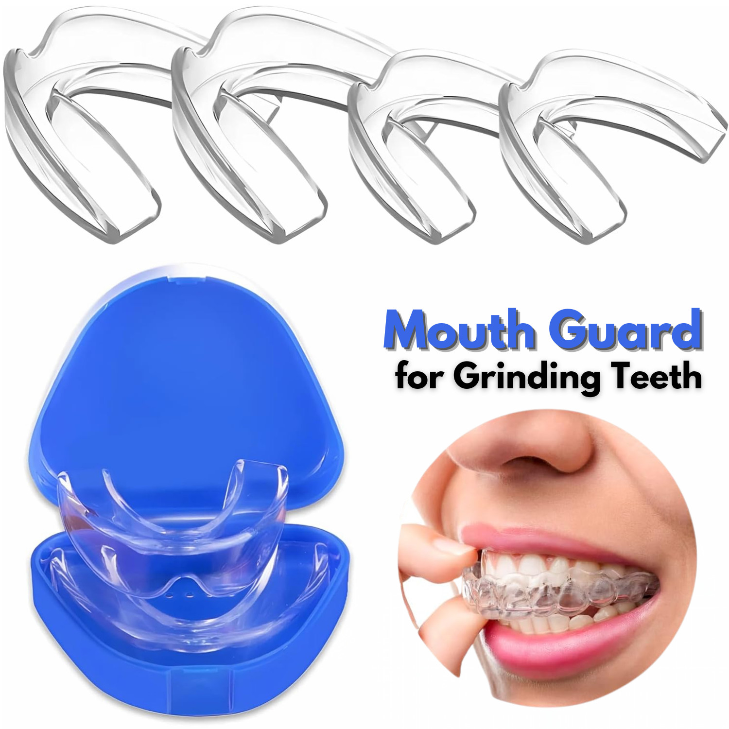 Mouth Guard 2 Sizes, Pack of 4 for Teeth Grinding at Night Clenching Moldable