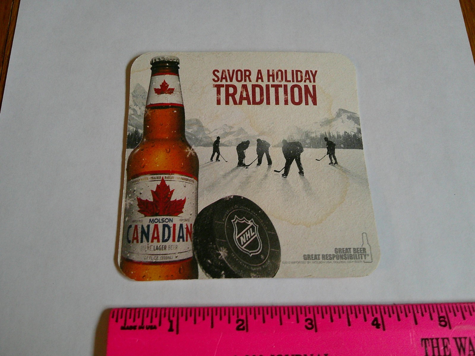 Molson Canadian Beer Coaster NHL Hockey Holiday Tradition 2012 Mat USED