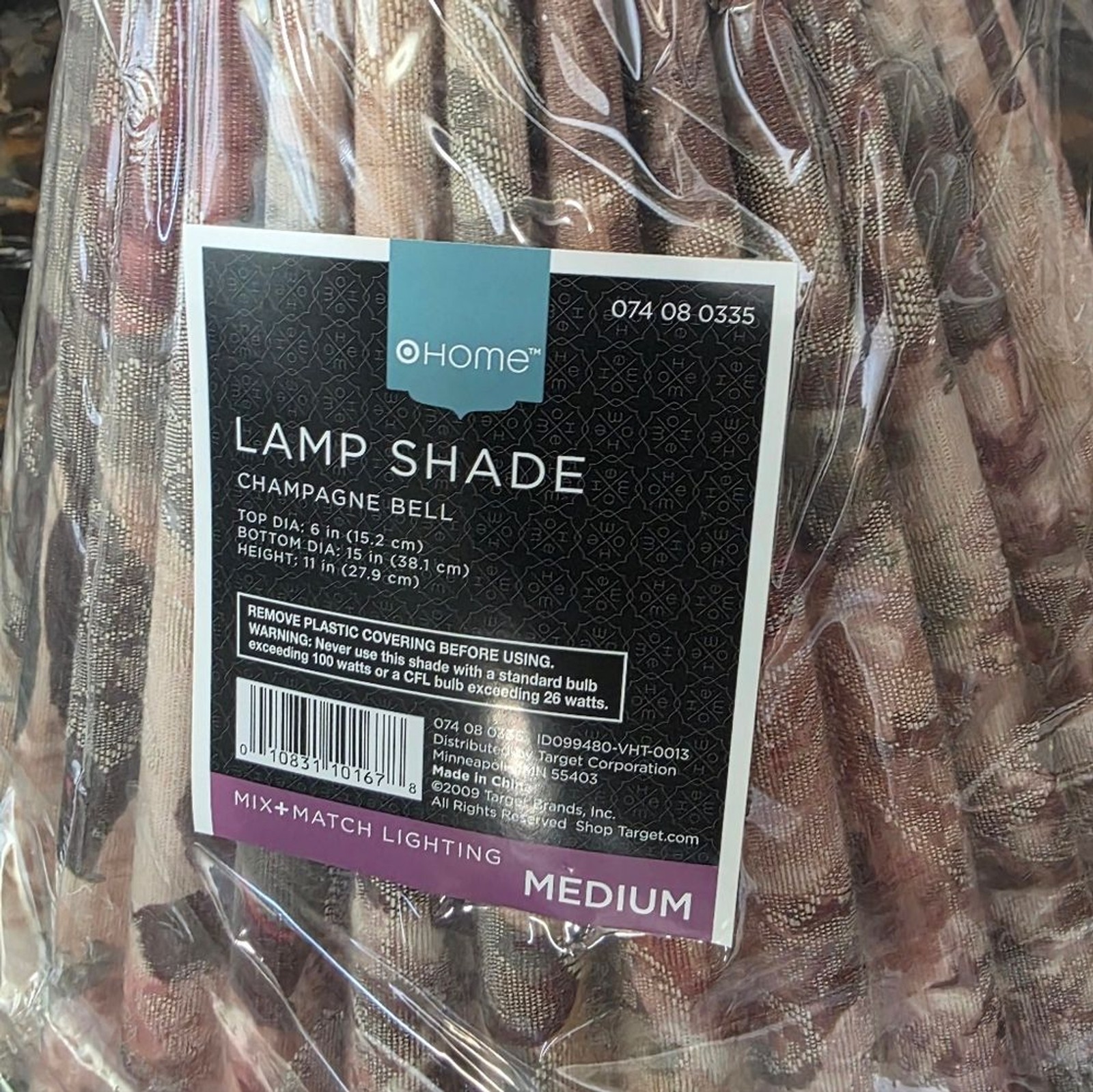 Vtg Threshold Home Brand Champagne Bell Lamp Shade Pleated Fabric Beaded Fringe