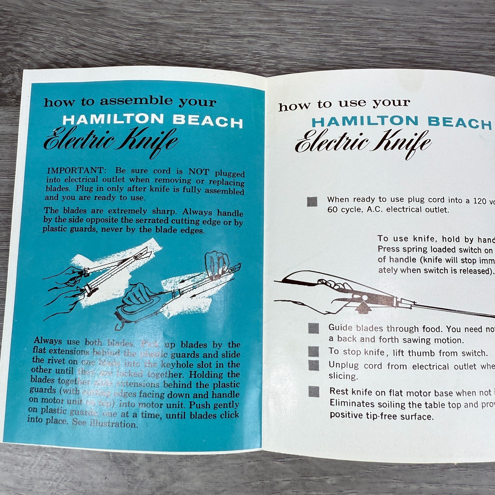 Vtg Hamilton Beach Electric Knife Brochure Pamphlet Care Use Instructions Only