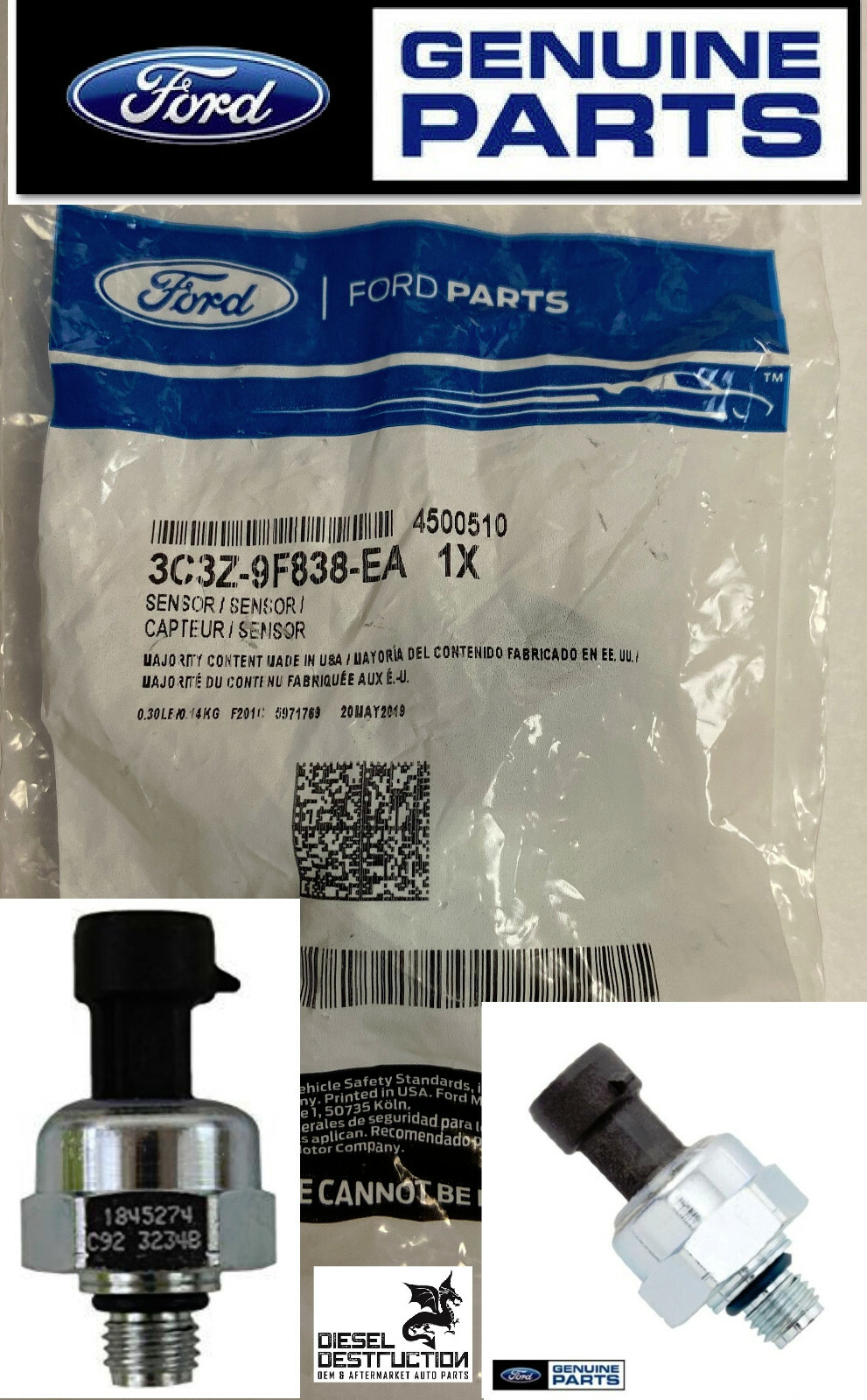 3C3Z-9F838-EA Genuine OEM Ford 6.0L Diesel Powerstroke ICP Sensor Early 03-04